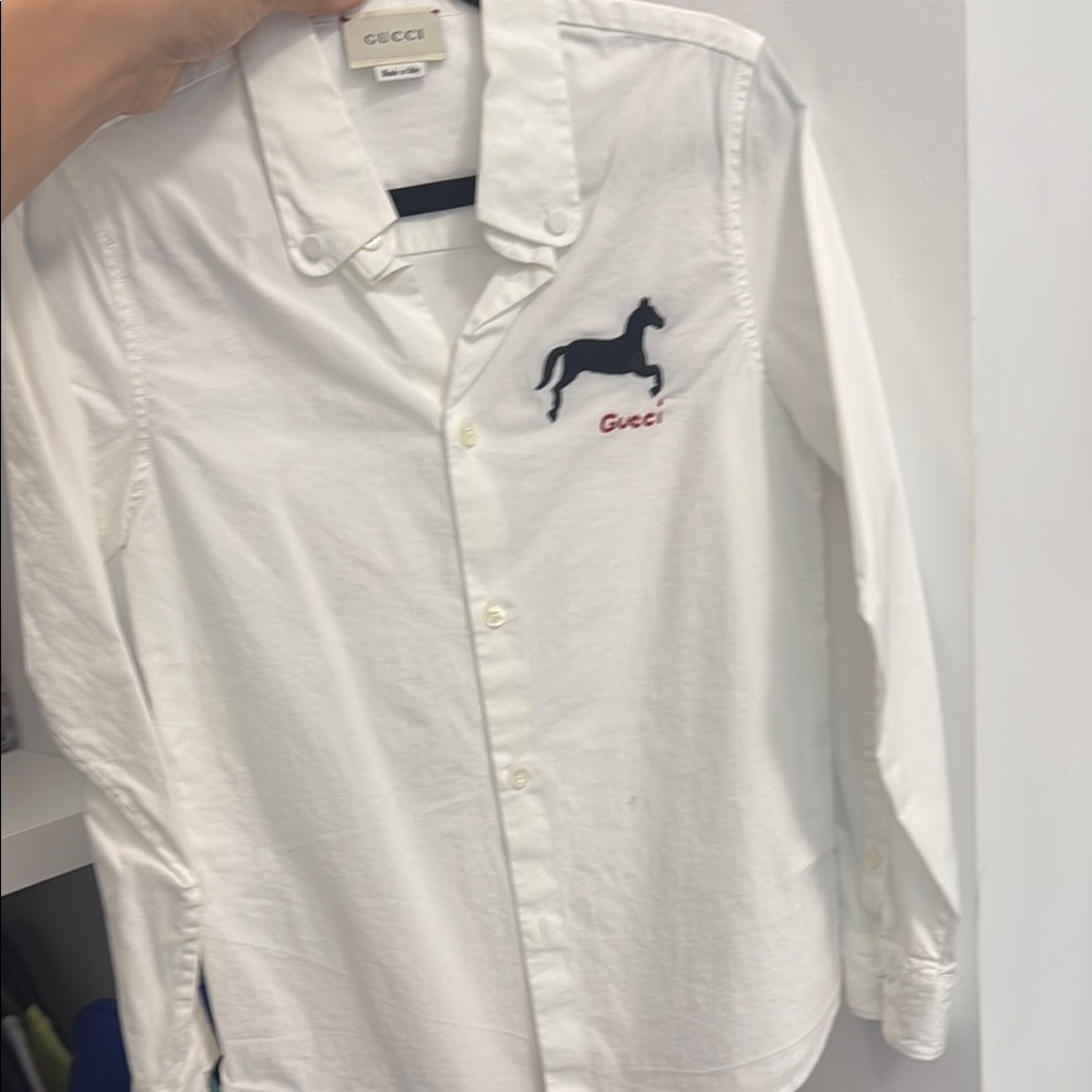 Gucci White Casual Button Down Shirt with Embroidered Logo